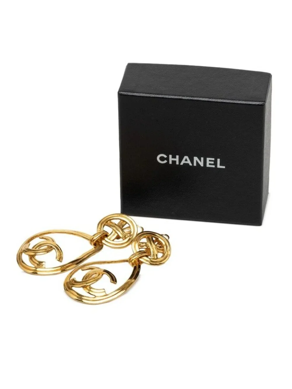 Chanel CC Logo Vintage Earrings Gold Plated
